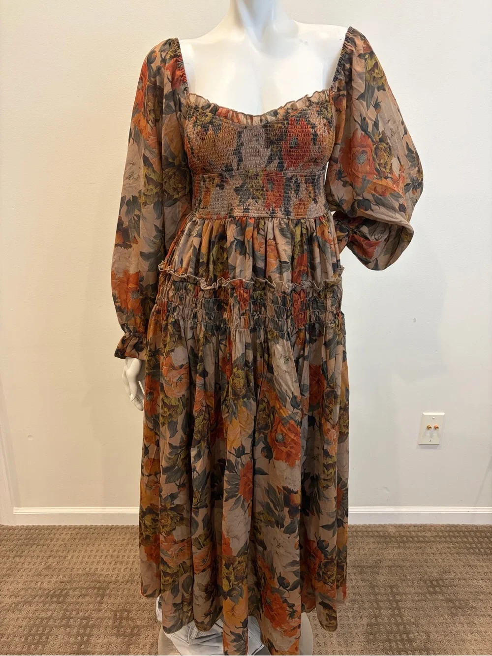 PROMESA Wandering Rose Smocked Floral Chiffon Midi Dress Flowy Fairy Core Dress_2